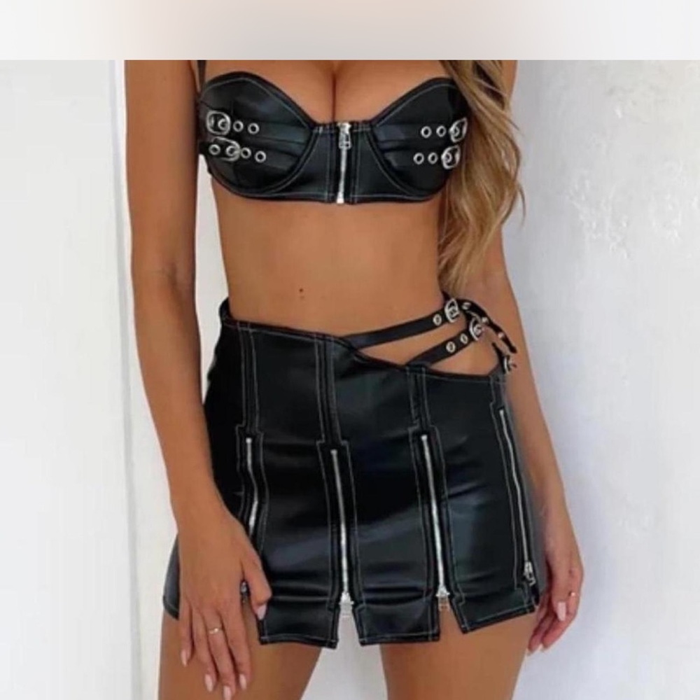Black Leather Mini Skirt and crop top